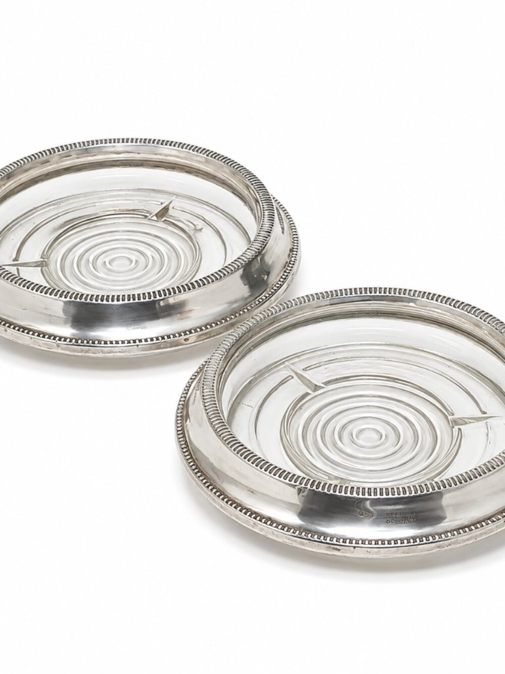 Fisher Sterling Silver Glass Coaster Set with Beaded Edge